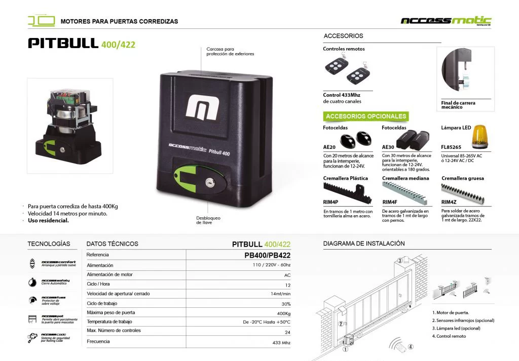 Ficha Tecnica Motor Corredizo Accessmatic Pitbull 400